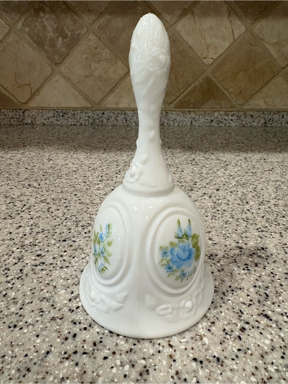 Vintage Hand Painted White Fenton Glass Bell Signed Janet Sindeldecker flowers